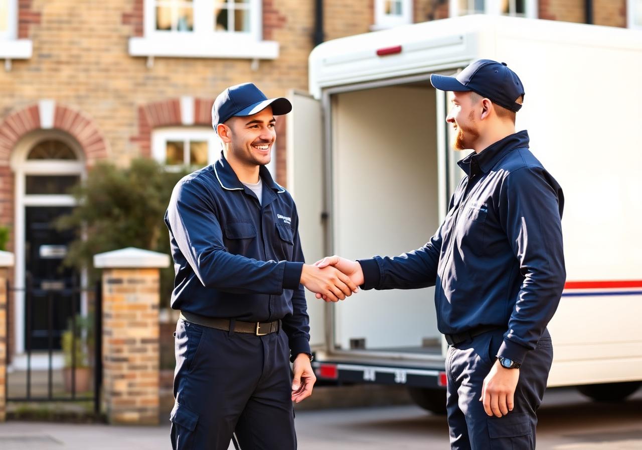 Happy customer shaking hands with movers
