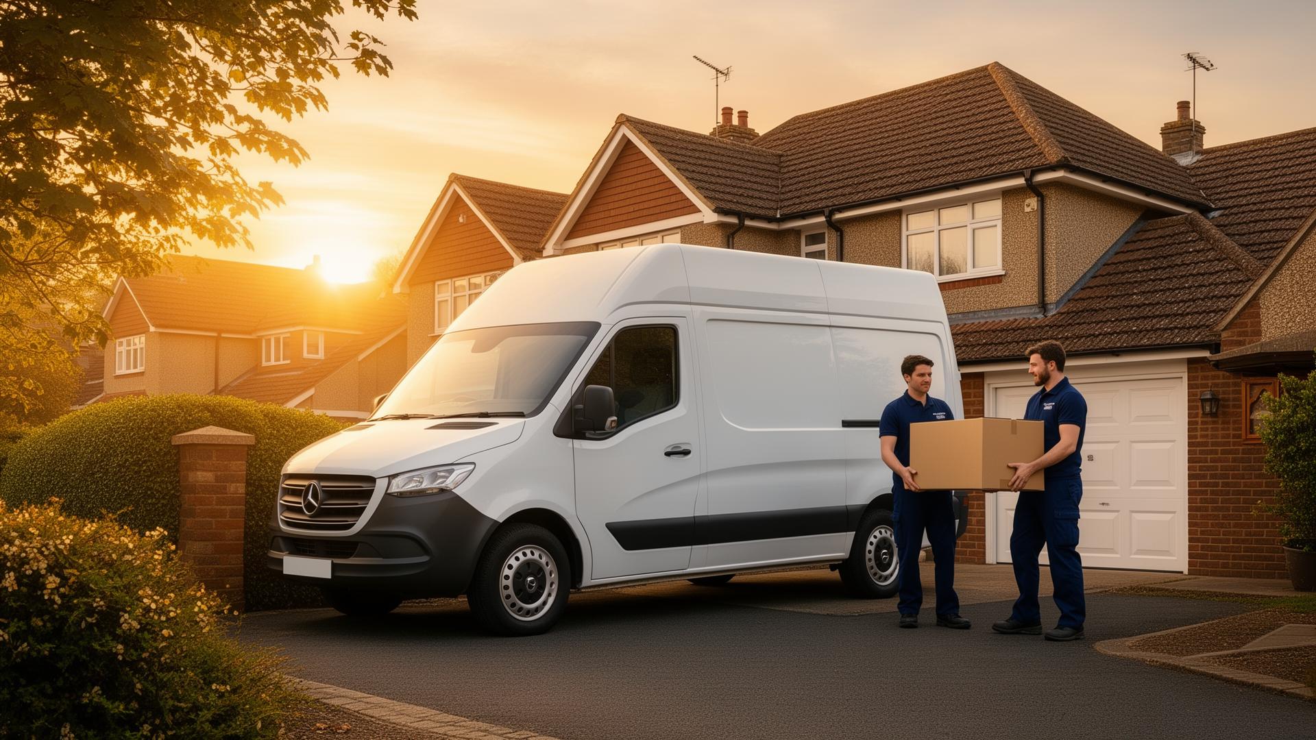 Moving van and team at sunrise
