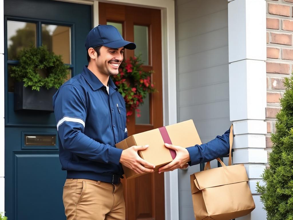 Delivery driver handing package